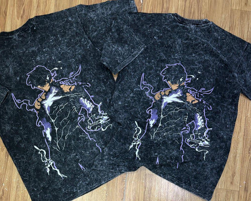 Sung Jin-Woo Shadow Monarch Lightning Black Oversized Graphic Tee | Solo Leveling Streetwear