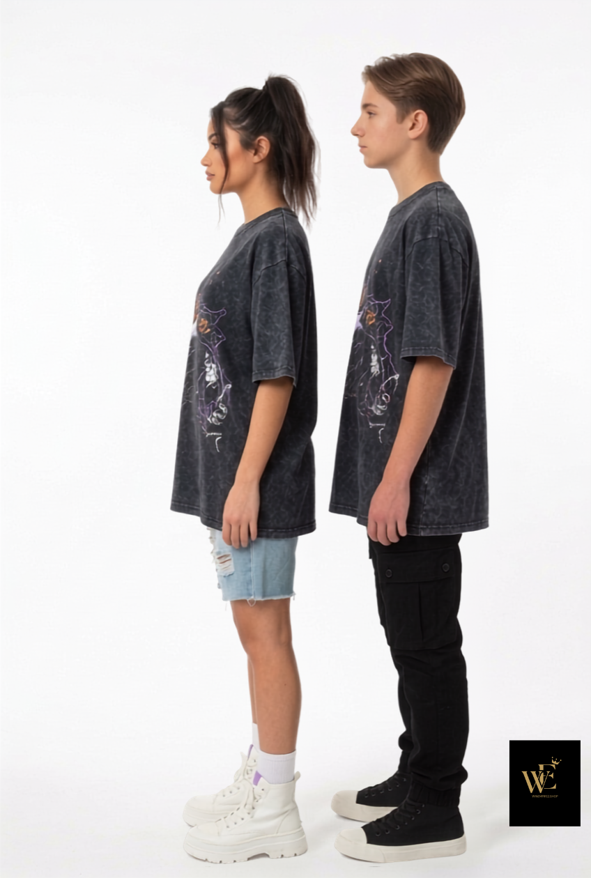 Sung Jin-Woo Shadow Monarch Lightning Black Oversized Graphic Tee | Solo Leveling Streetwear