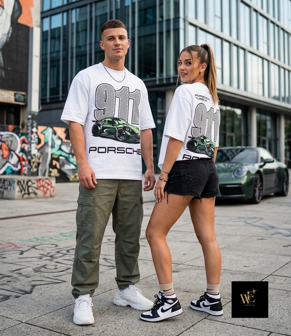 Unisex Oversized Porsche 911 Turbo Formula 1 Graphic T-Shirt – Vintage White Motorsport Streetwear Tee