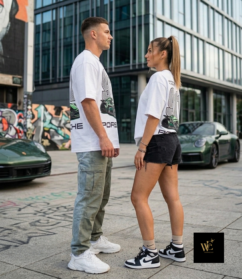 Unisex Oversized Porsche 911 Turbo Formula 1 Graphic T-Shirt – Vintage White Motorsport Streetwear Tee